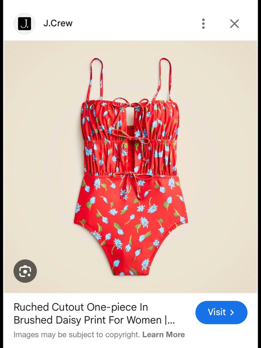 J. Crew Red One-Piece Swimsuit with Blue Floral Print - Picture 2 of 6